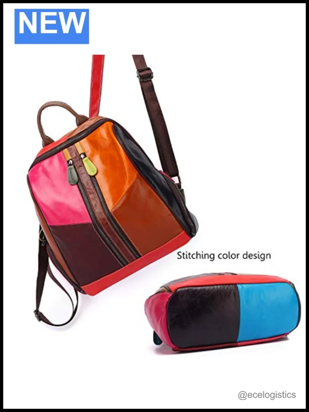 Genuine Leather Patchwork Backpack Women Travel Daypack Bohemian